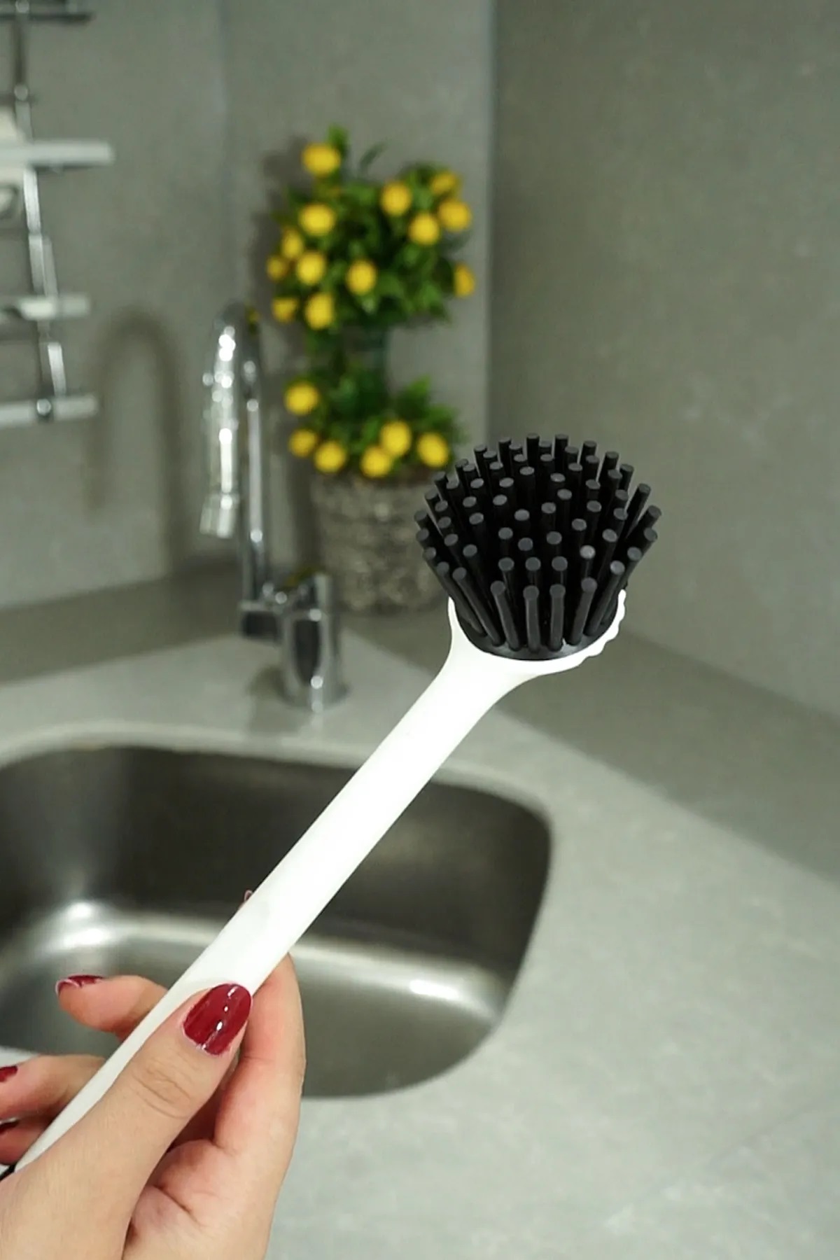 Vantuzlu Mutfak Banyo Tezgah Üstü Silikon Bulaşık Yıkama Lavabo Temizleme Mutfak Tezgah Fırçası