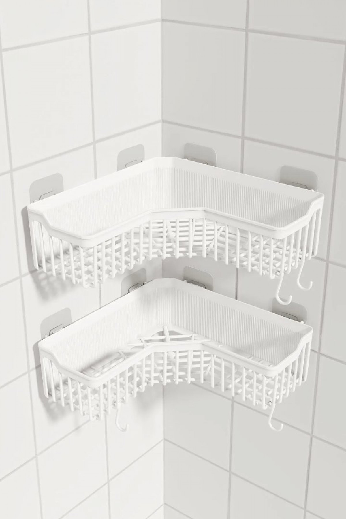 Banyor Yapışkanlı Banyo Köşeliği Rafı 2’li Banyo Düzenleyici Duvar Duş Rafı Banyo Köşe Şampuanlık Beyaz