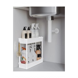Rafata Çok Amaçlı 2 Katlı Evye Altı Düzenleyici Askılı Banyo Dolap İçi Organizeri Rafı Standı