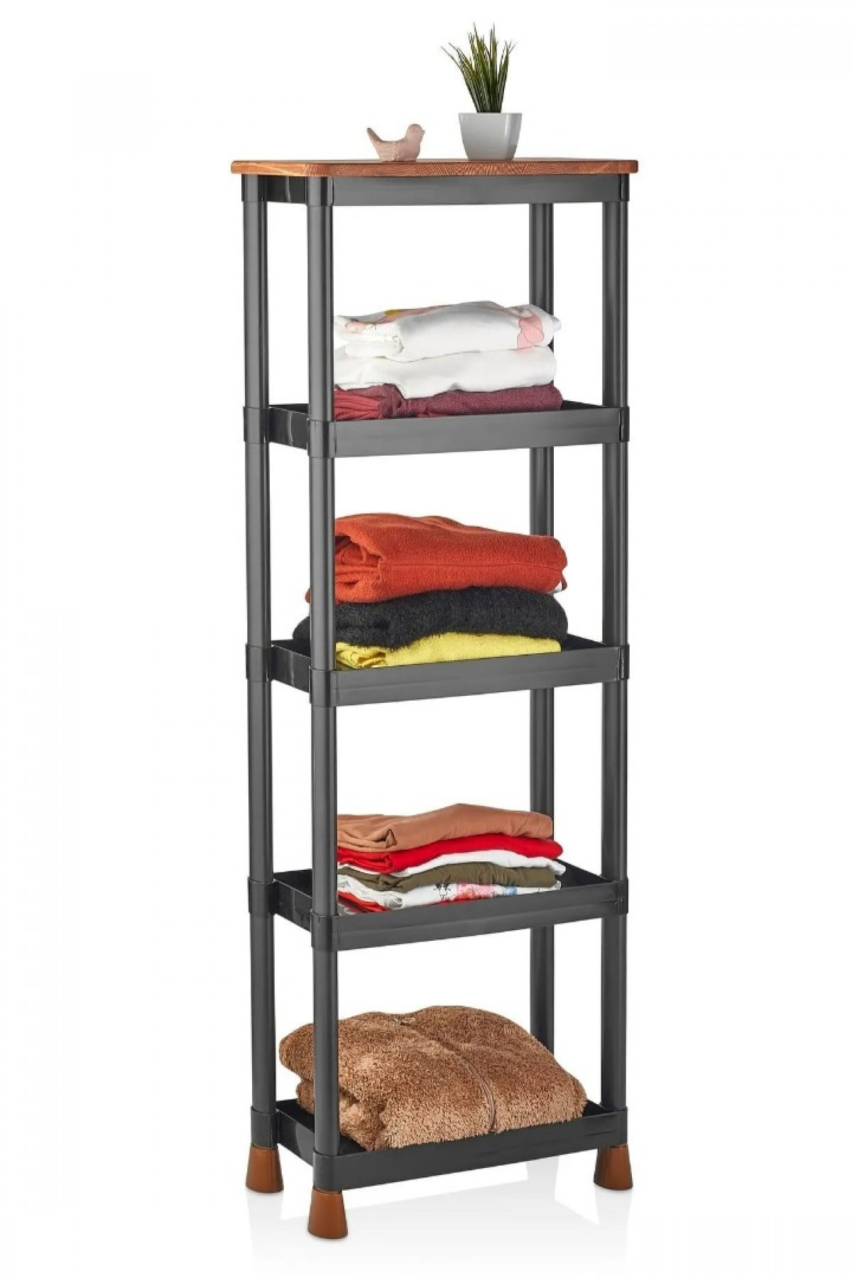 5 Katlı Plastik Çok Amaçlı Banyo & Balkon & Mutfak Düzenleyici Organizer Dolabı Rafı Siyah