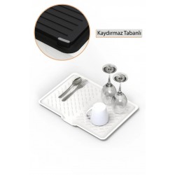 Kaydırmaz Tabanlı Mutfak Tezgah Üstü Bulaşık Kurutmalık Asılabilir Beyaz