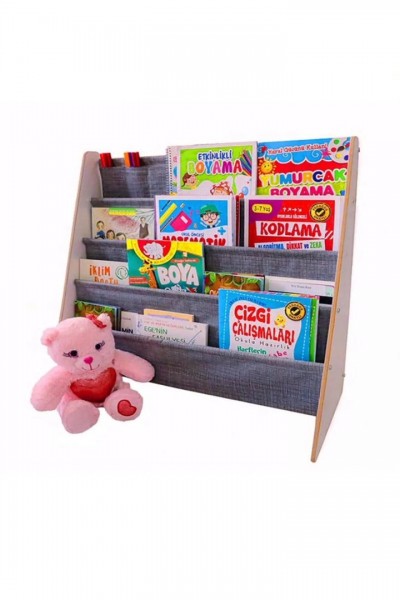 Montessori Çocuk Odası Ahşap Kitaplık Antrasit