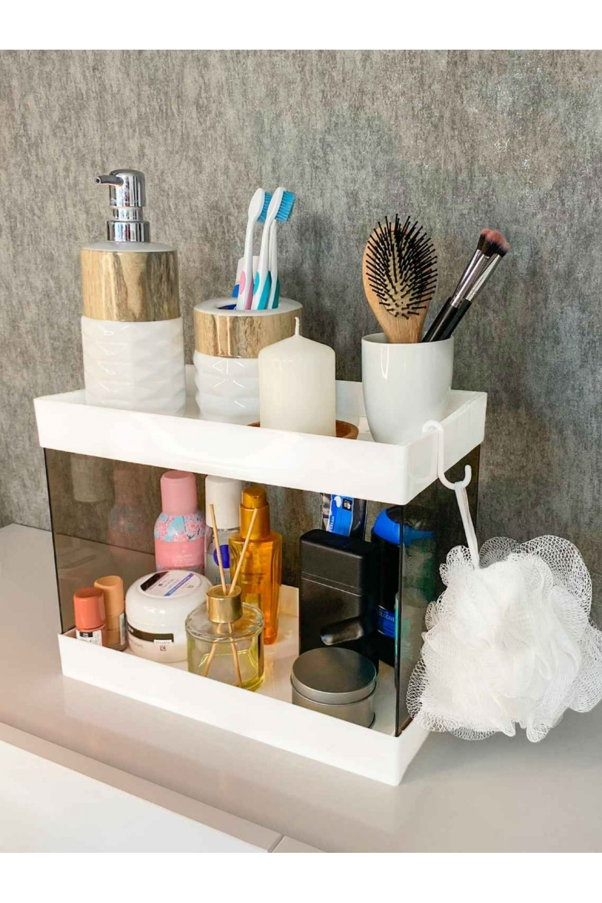 Banyo Düzenleyici Organizer Dolabı 2 Katlı Ünite Çok Amaçlı Saklama Rafı Beyaz