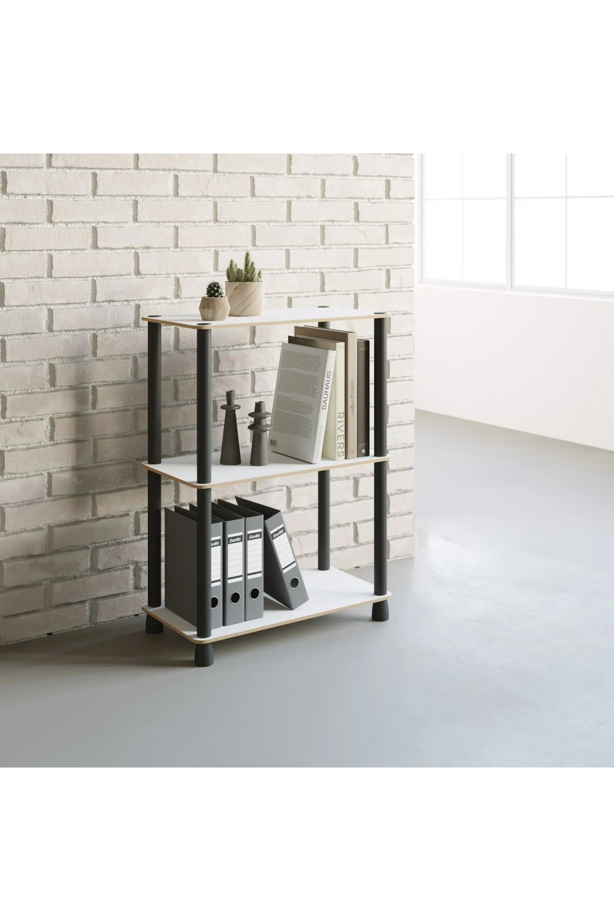 Çok Amaçlı 2 Raflı Ahşap Bambu Desen Modern Dekoratif Kitaplık Dosya Ev Ofis Rafı