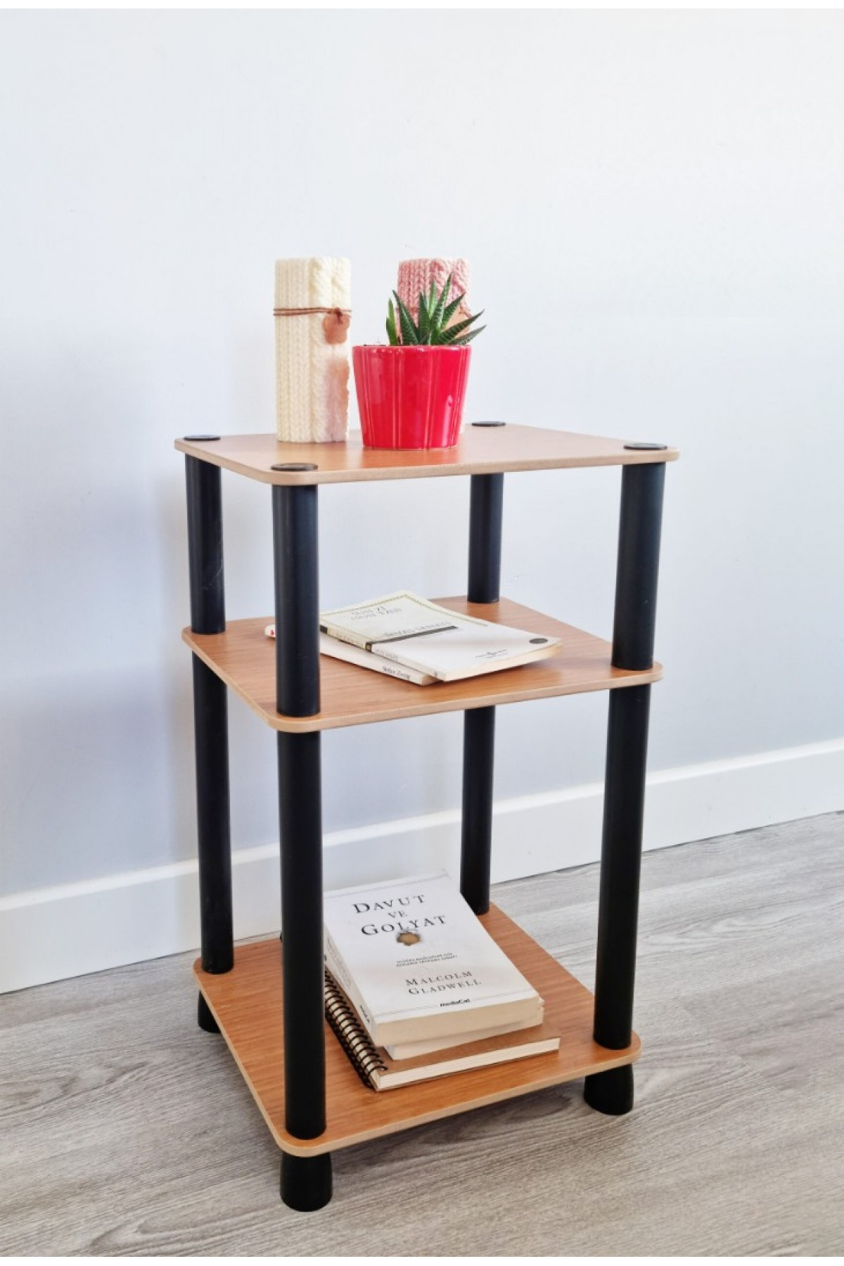 Çok Amaçlı 2 Raflı Ahşap Kahverengi Modern Dekoratif Kitaplık Dosya Ev Ofis Rafı