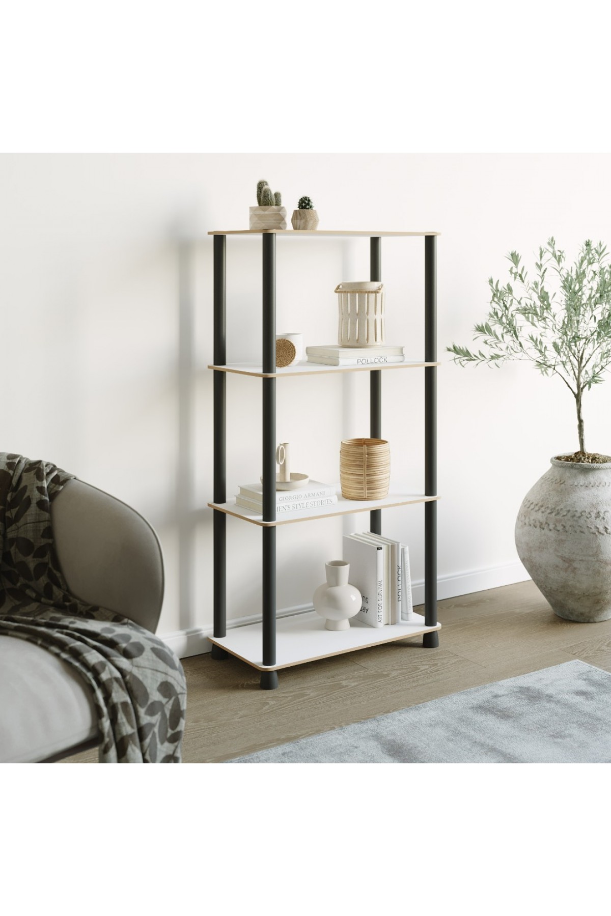 Çok Amaçlı 3 Raflı Ahşap Beyaz Modern Dekoratif Kitap Dosya Ev Ofis Rafı