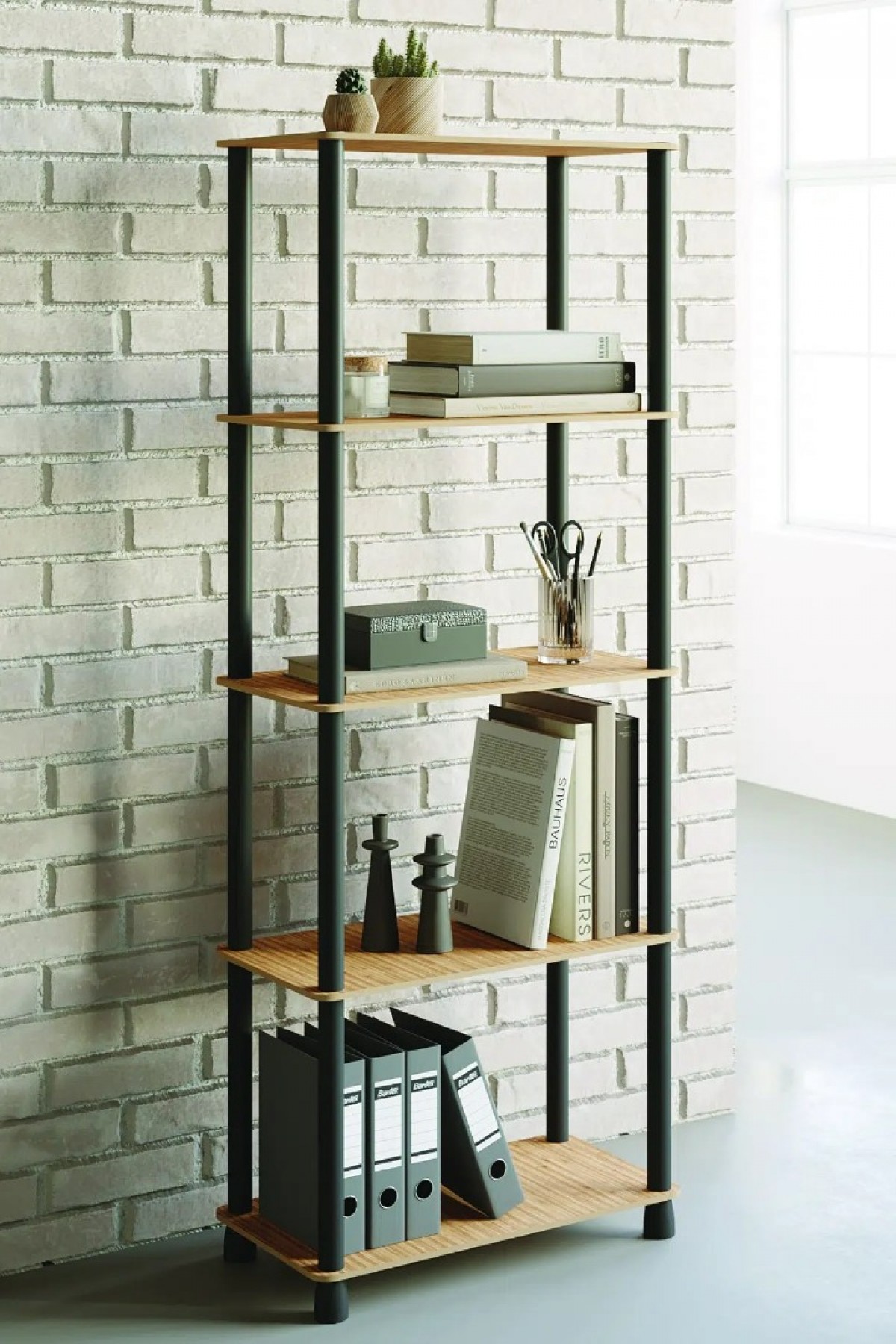 Çok Amaçlı 4 Raflı Ahşap Bambu Modern Dekoratif Kitap Dosya Ev Ofis Rafı