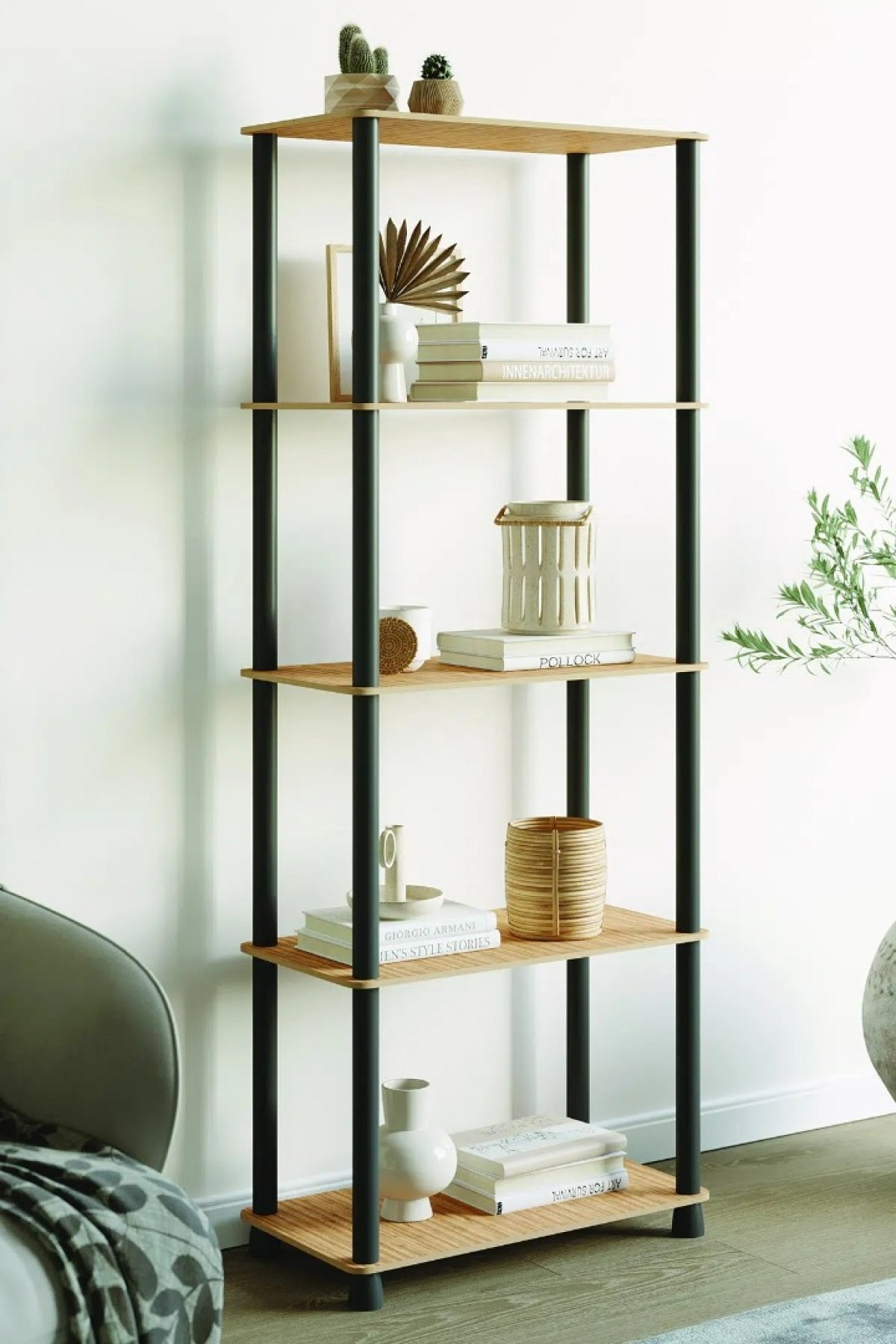 Çok Amaçlı 4 Raflı Ahşap Bambu Modern Dekoratif Kitap Dosya Ev Ofis Rafı