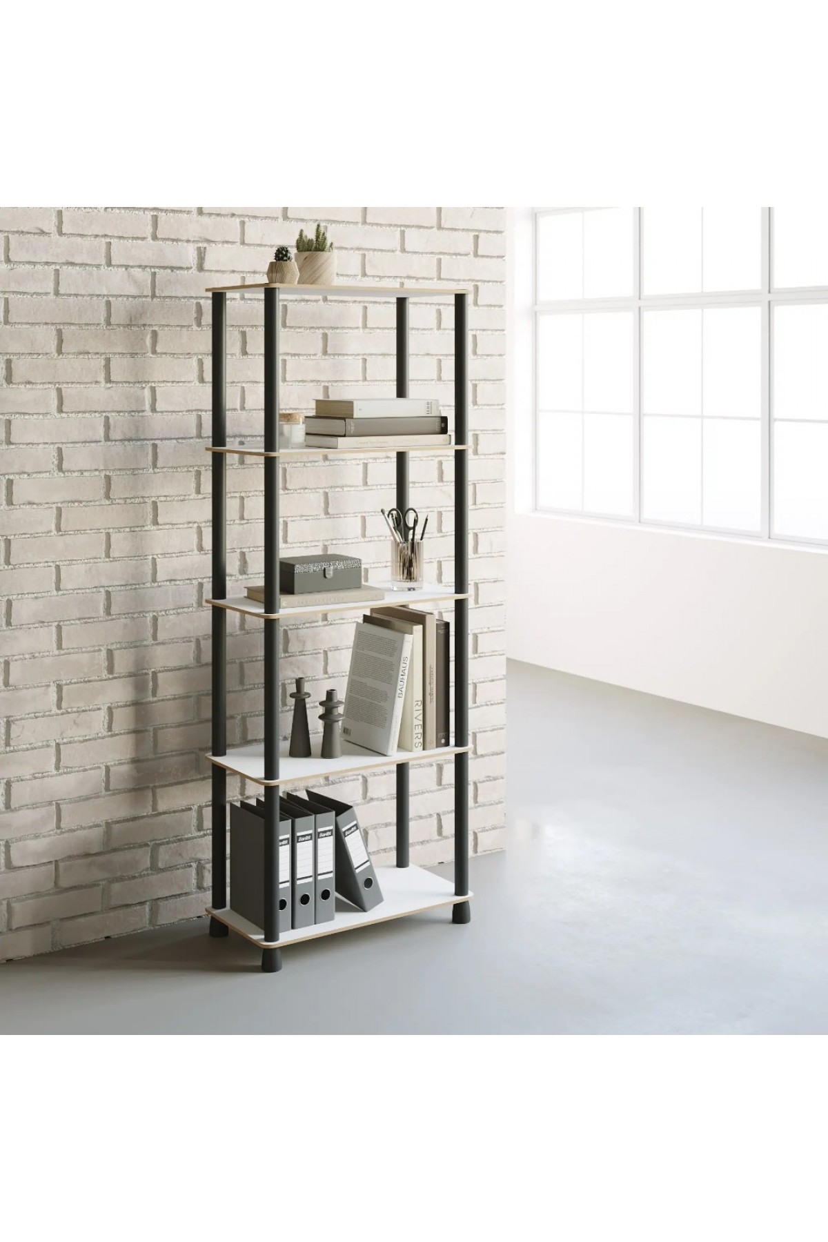 Çok Amaçlı 4 Raflı Ahşap Beyaz Modern Dekoratif Kitap Dosya Ev Ofis Rafı