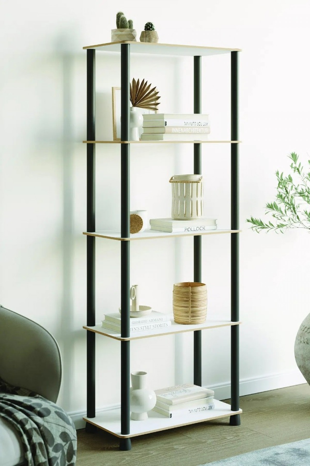 Çok Amaçlı 4 Raflı Ahşap Beyaz Modern Dekoratif Kitap Dosya Ev Ofis Rafı