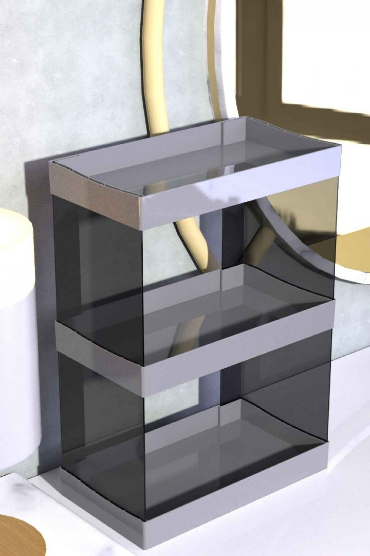 Makyaj Takı ve Bakım Ürünleri Organizeri Rafı Standı İki Katlı Çok Amaçlı Düzenleyici Antrasit