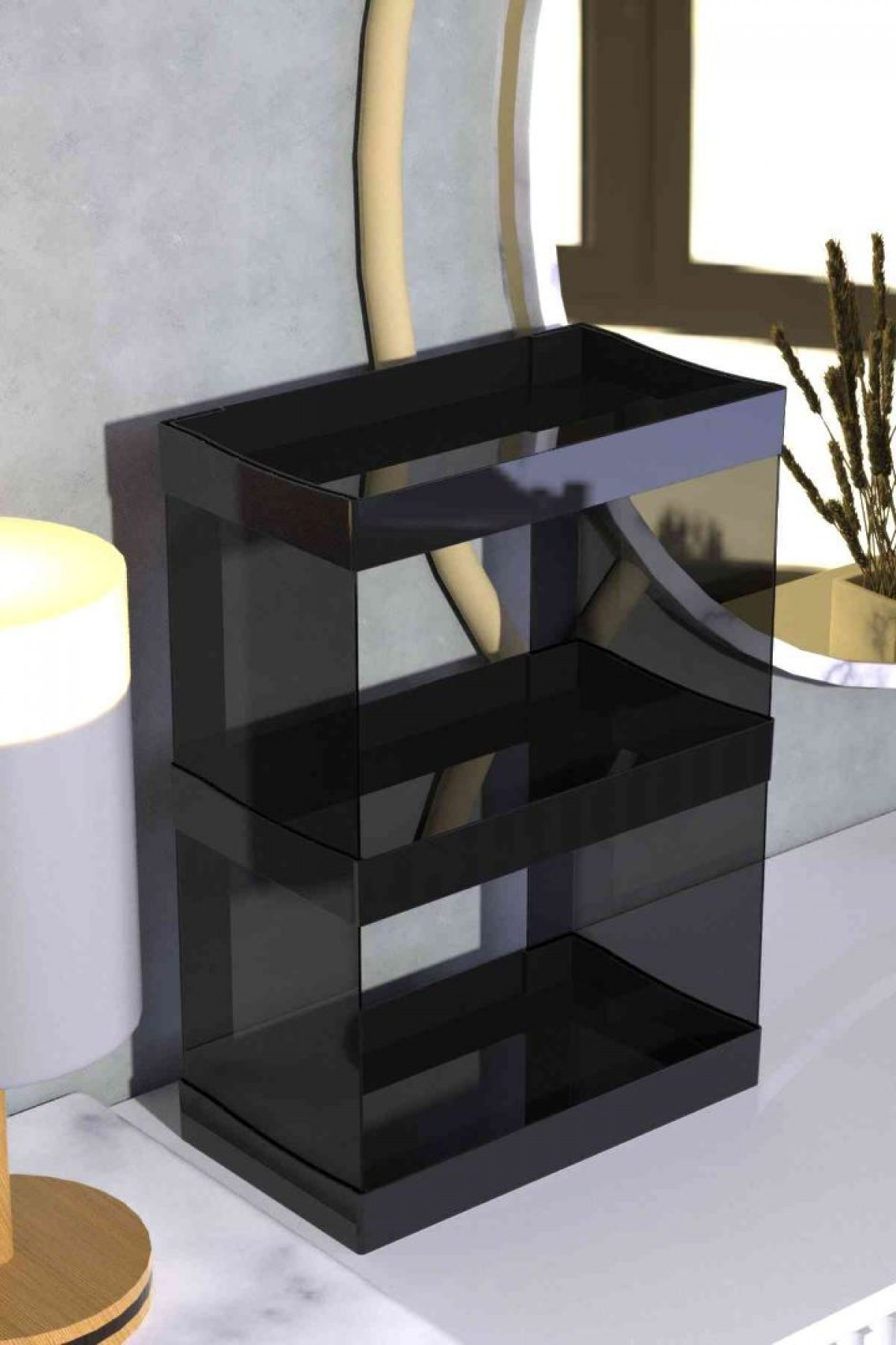 Makyaj Takı ve Bakım Ürünleri Organizeri Rafı Standı İki Katlı Çok Amaçlı Düzenleyici Siyah