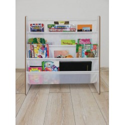 Montessori Ana Sınıfı Kreş Okul Çocuk Odası Kitaplığı Ahşap Kumaş Kitaplık Yıkanabilir Kumaş Beyaz