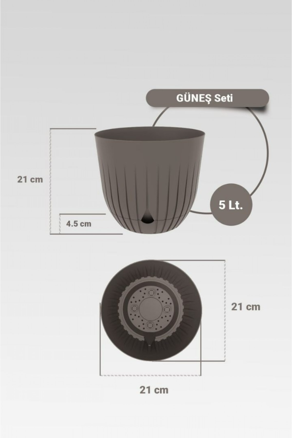 6 Adet Dekoratif Plastik Saksı Seti (2x 5 Litre, 2x 2.2 Litre, 2x 1.1 Litre), Kapuçino Rengi