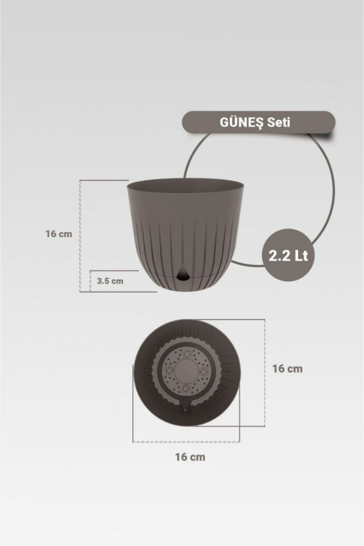 6 Adet Dekoratif Plastik Saksı Seti (2x 5 Litre, 2x 2.2 Litre, 2x 1.1 Litre), Kapuçino Rengi