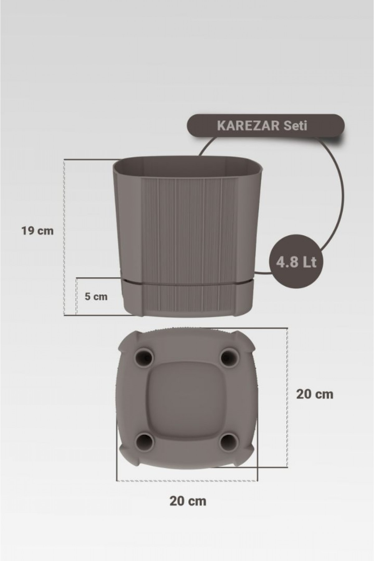 Karezar Seti – 2 Adet Kare Şekilli Dekoratif Plastik Saksı, Kapuçino Renk (4.8 Litre)