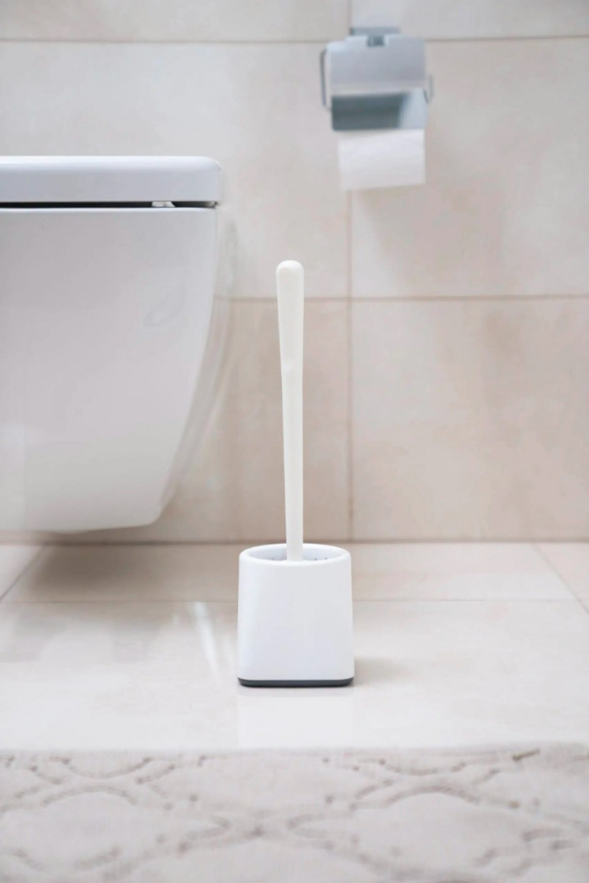 Silikon WC Tuvalet Banyo Fırçası Klozet Fırçası Beyaz-Gri Kare