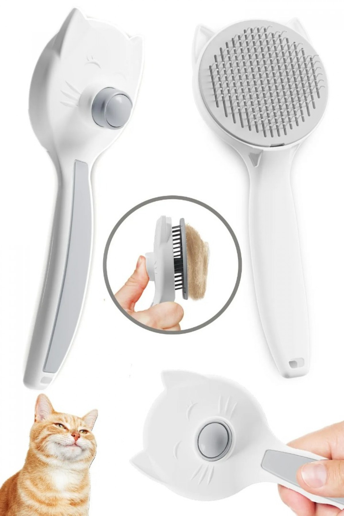 Kedi Köpek Otomatik Temizlenen Tuşlu Tüy Toplayıcı Tarak