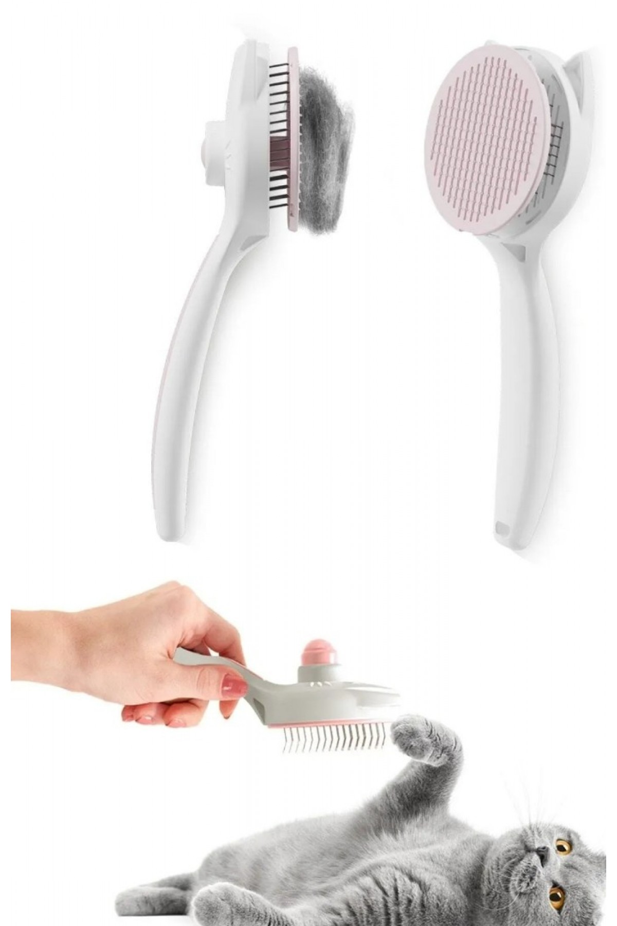 Kedi Köpek Otomatik Temizlenen Tuşlu Tüy Toplayıcı Tarak