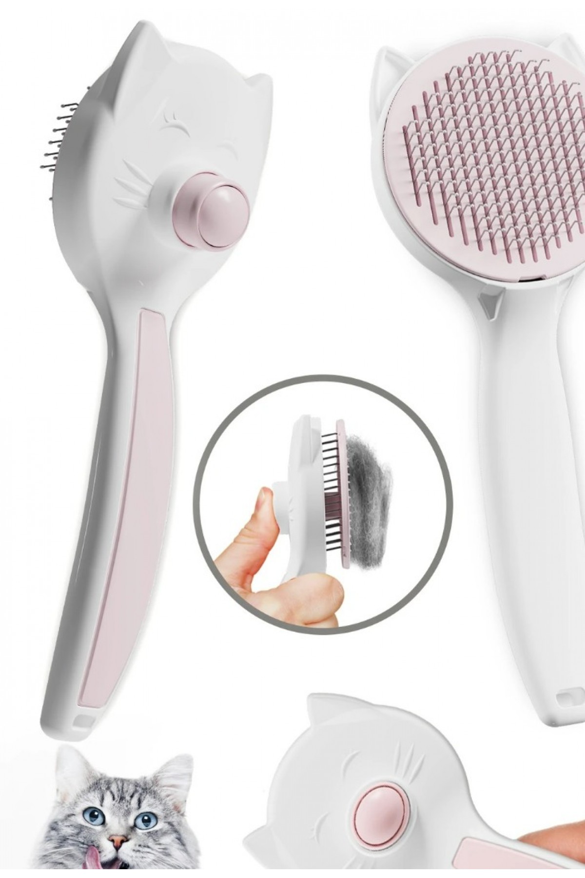 Kedi Köpek Otomatik Temizlenen Tuşlu Tüy Toplayıcı Tarak