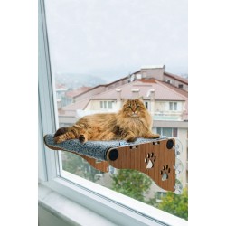 Ahşap Cama Yapışan Kedi Yatağı Vantuzlu Cam Yatağı Terası