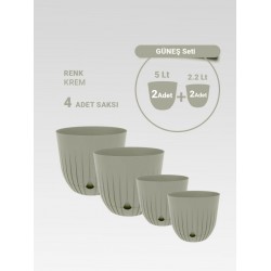 2 Adet 5 Litre ve 2 Adet 2.2 Litre Dekoratif Plastik Saksı Seti, 
